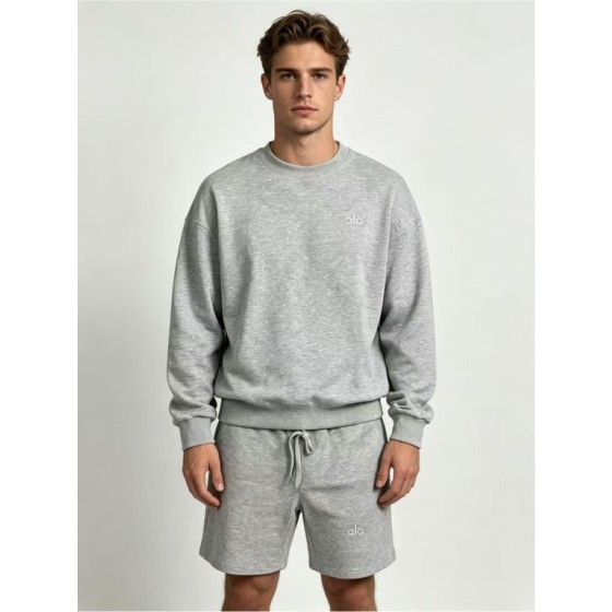 Men's ALO Crew Neck Shorts Suit (Gray)